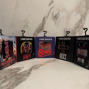 Rock Band Socks: David Bowie, Iron Maiden, Motley Crue, Ozzy, Slayer (NEW)